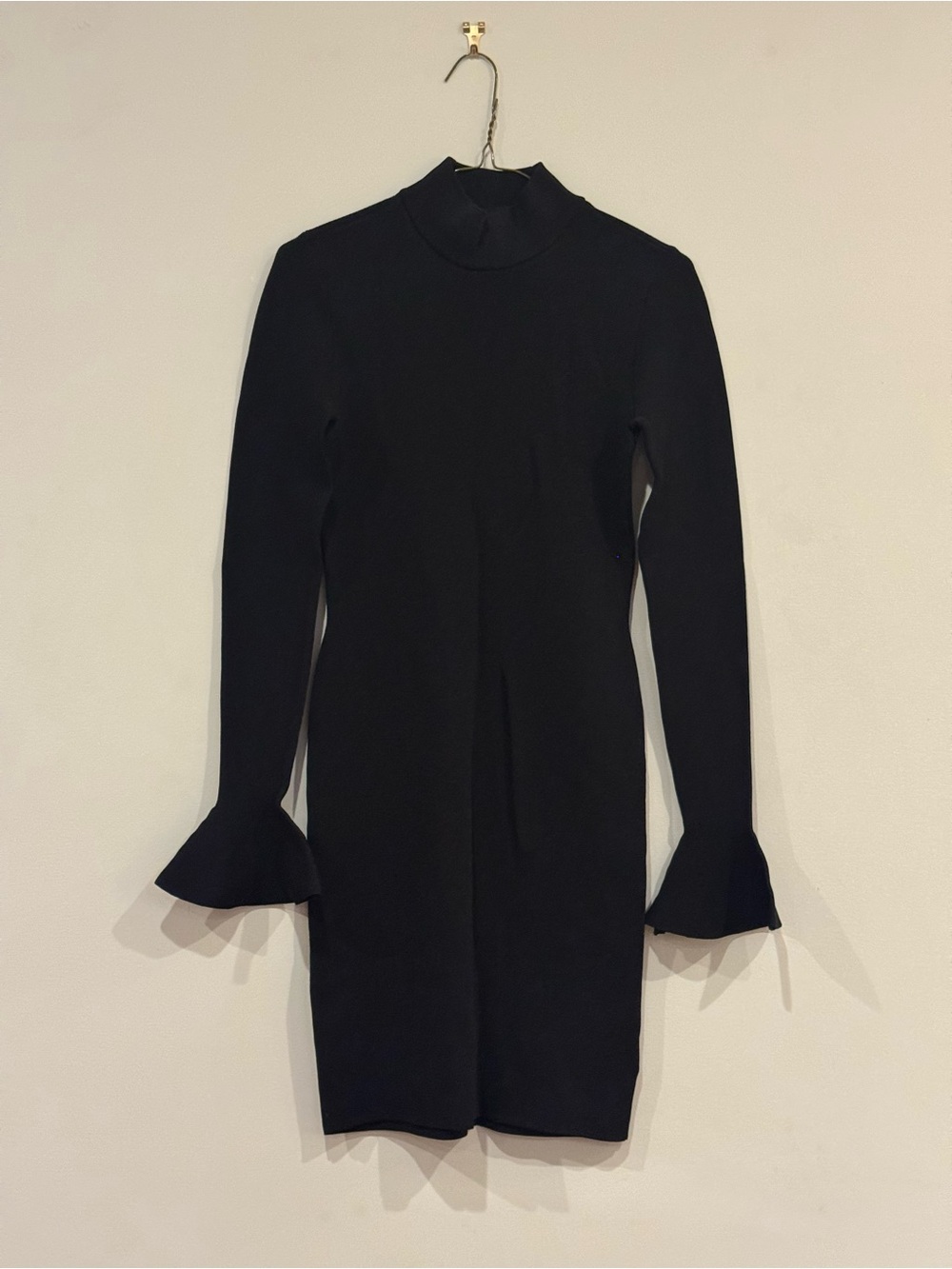 Michael Kors Black Long Sleeve Mock Neck Dress with Flared Cuffs